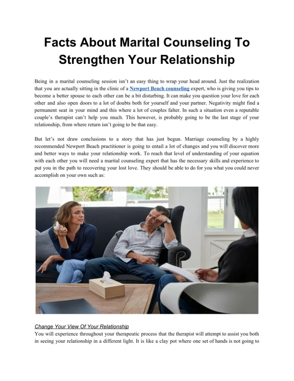 Facts About Marital Counseling To Strengthen Your Relationship