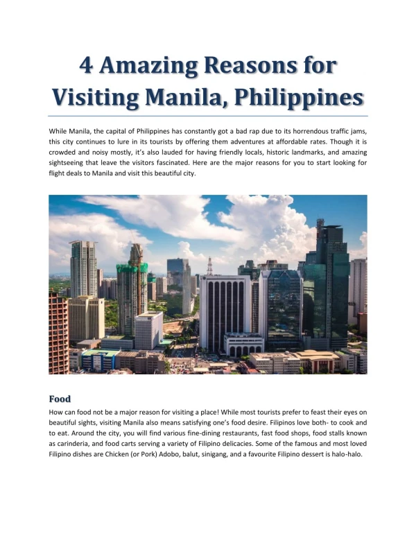 4 Amazing Reasons for Visiting Manila, Philippines