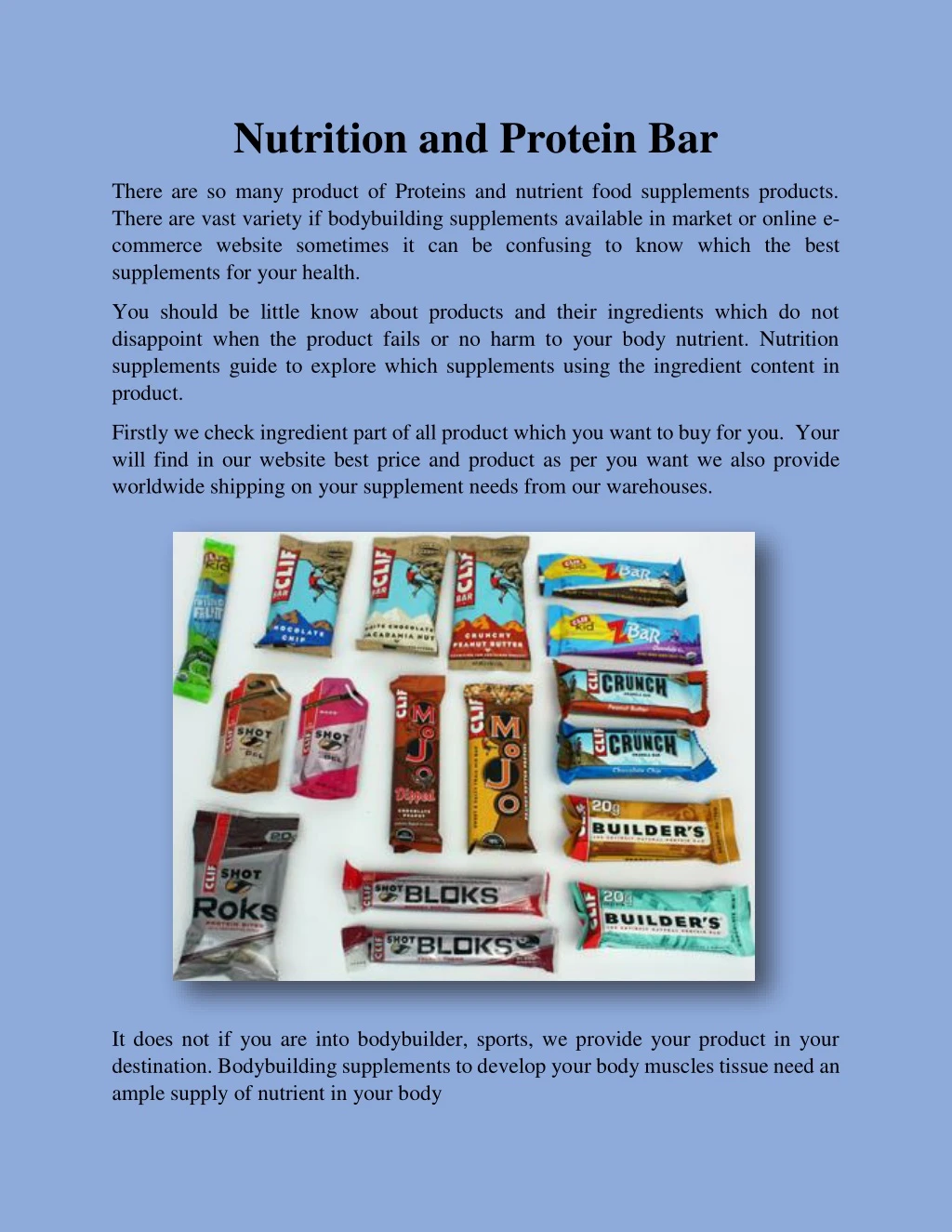nutrition and protein bar