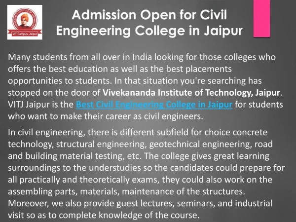 Admission Open for Civil Engineering College in Jaipur