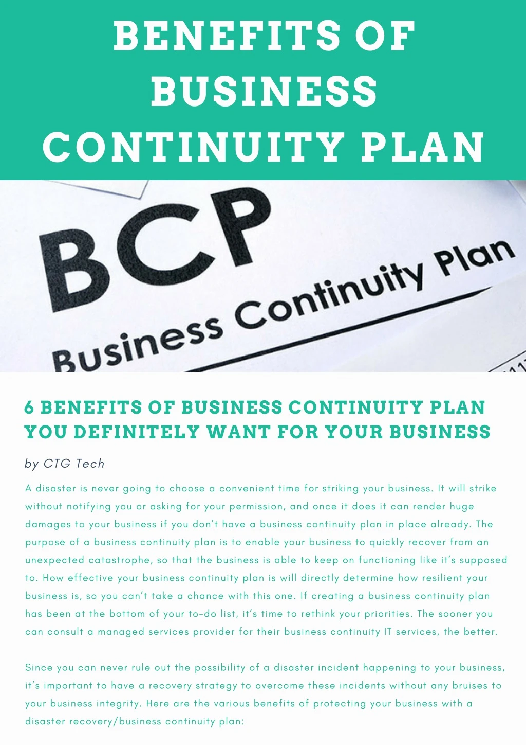benefits of business continuity plan