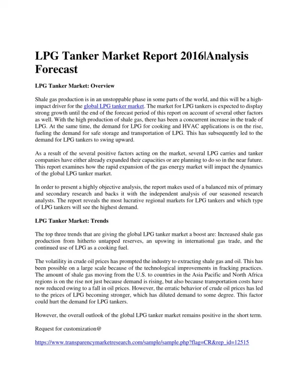 LPG Tanker Market Report 2016|Analysis Forecast