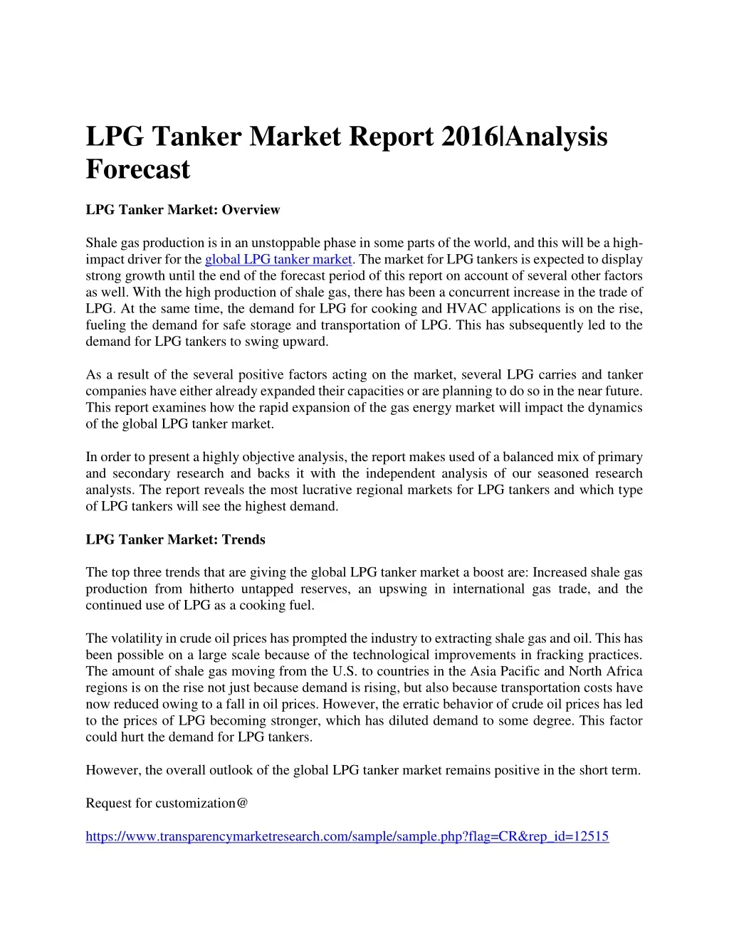 lpg tanker market report 2016 analysis forecast