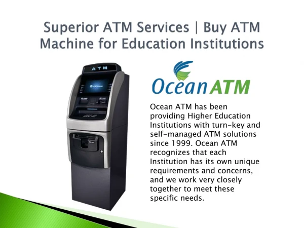 Superior ATM Services | Buy ATM Machine for Education Institutions