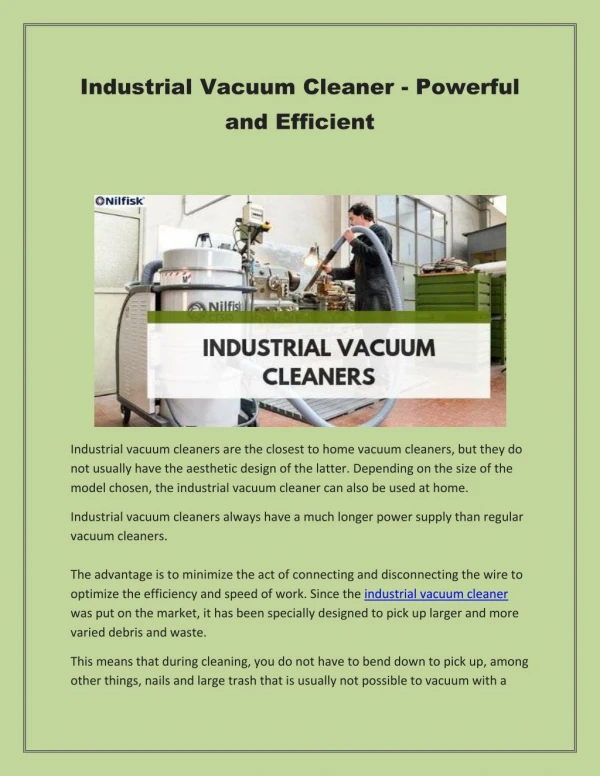Industrial Vacuum Cleaner - Powerful and Efficient