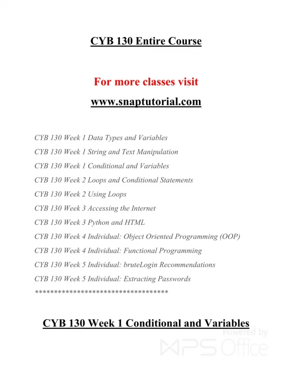 CYB 130 EXceptional Education/snaptutorial.COM