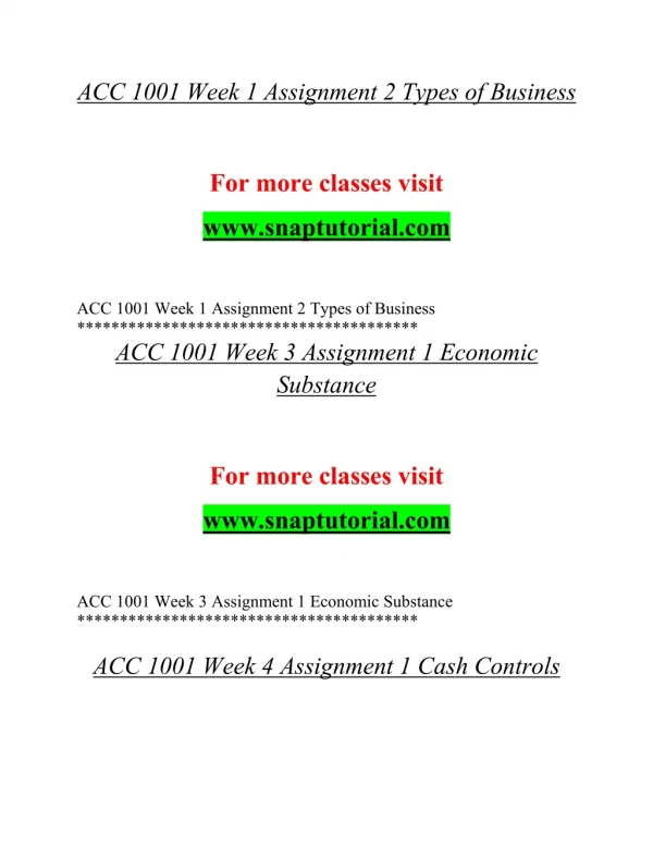 ACC 1001 EXceptional Education/snaptutorial.COM