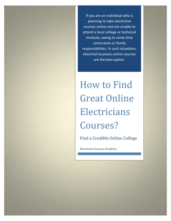 How to Find Great Online Electricians Courses?