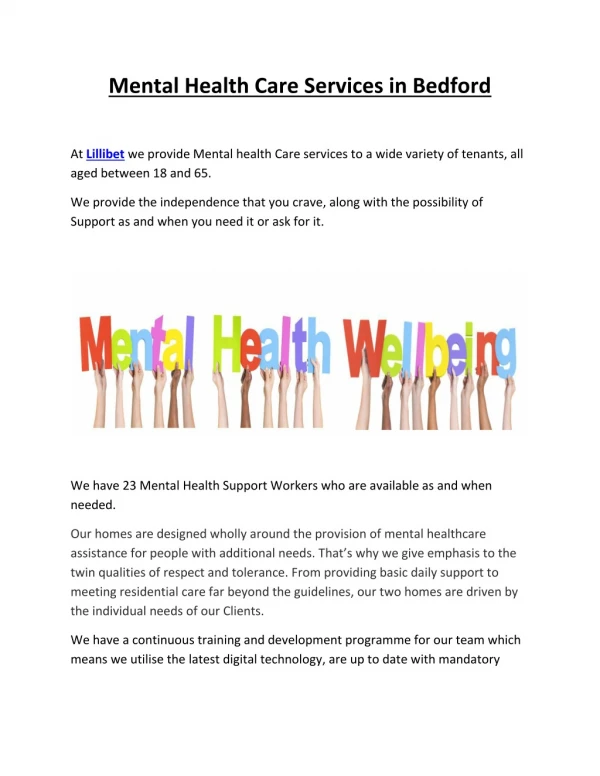 Mental Health Care Services in Bedford