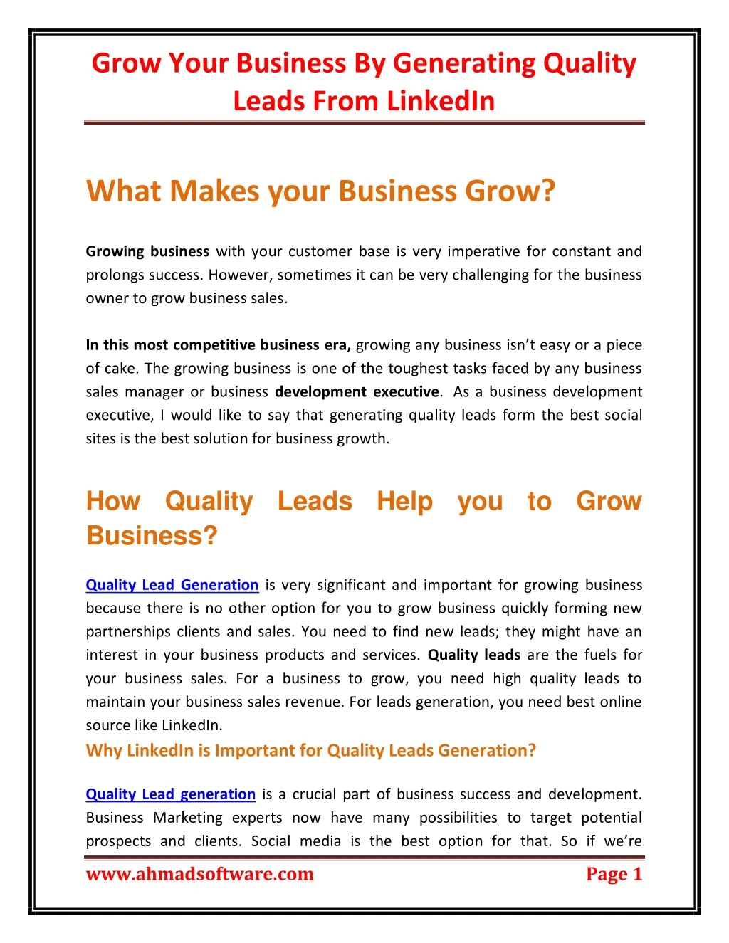grow your business by generating quality leads