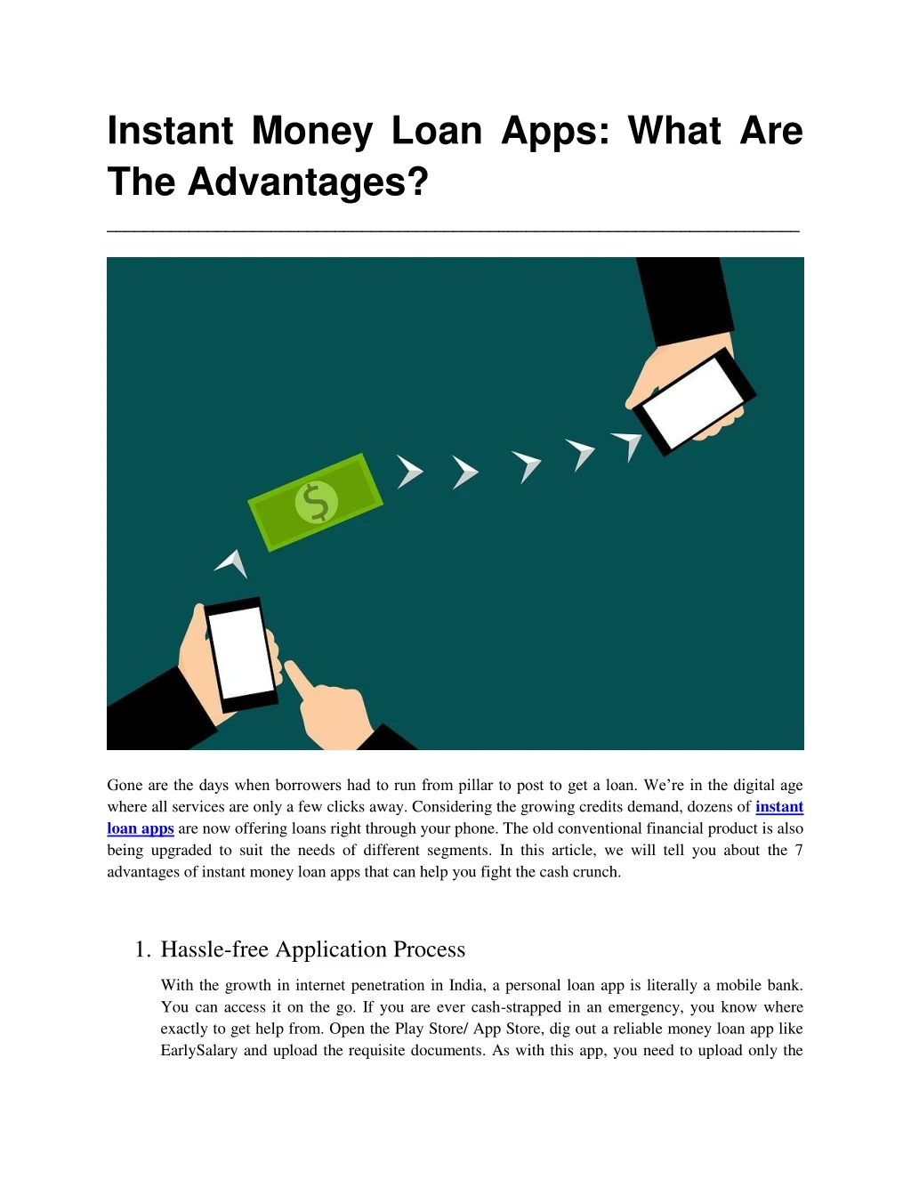 instant money loan apps what are the advantages
