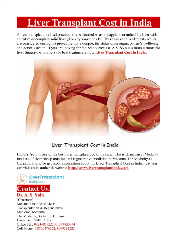 Liver Transplant Cost in India