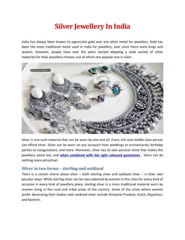Silver Jewellery In India - Aura Jewels