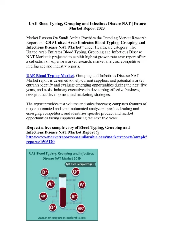 UAE Blood Typing, Grouping and Infectious Disease NAT | Future Market Report 2023