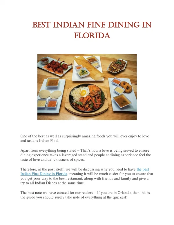 Best Indian Fine Dining in Florida