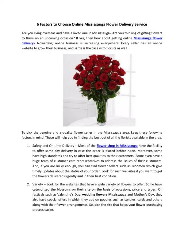 6 Factors to Choose Online Mississauga Flower Delivery Service