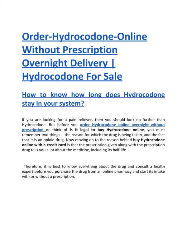 Order-Hydrocodone-Online Without Prescription Overnight Delivery | Hydrocodone For Sale
