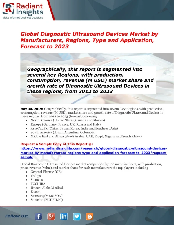 Global Diagnostic Ultrasound Devices Market Overview, Research & Analysis To 2023