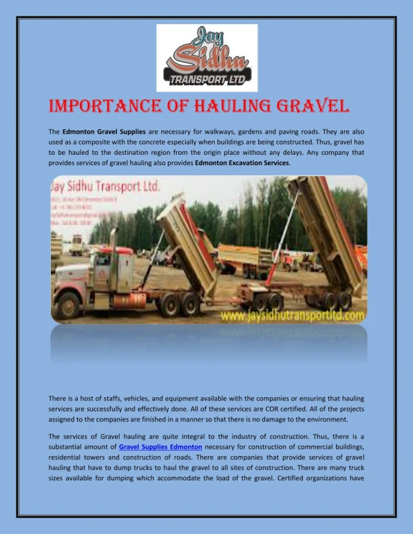 Importance of Hauling Gravel