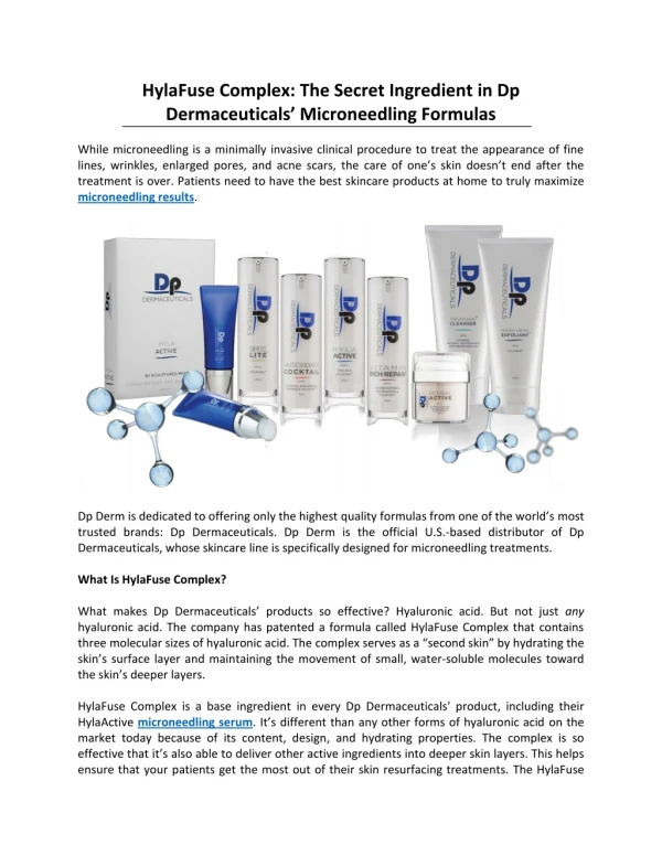 HylaFuse Complex: The Secret Ingredient in Dp Dermaceuticals’ Microneedling Formulas