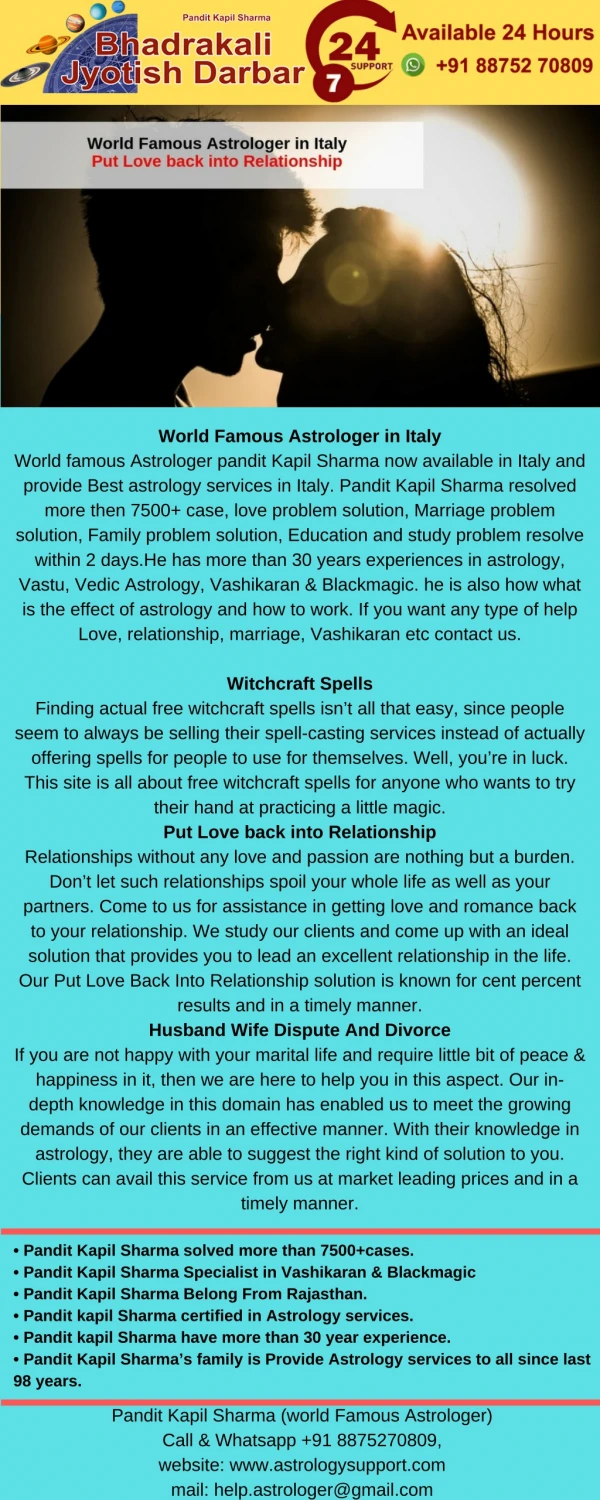 World Famous Astrologer in Italy - Put Love back into Relationship
