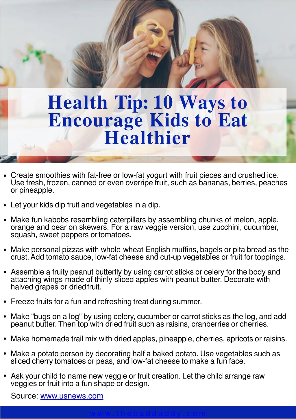 health tip 10 ways to encourage kids to eat healthier