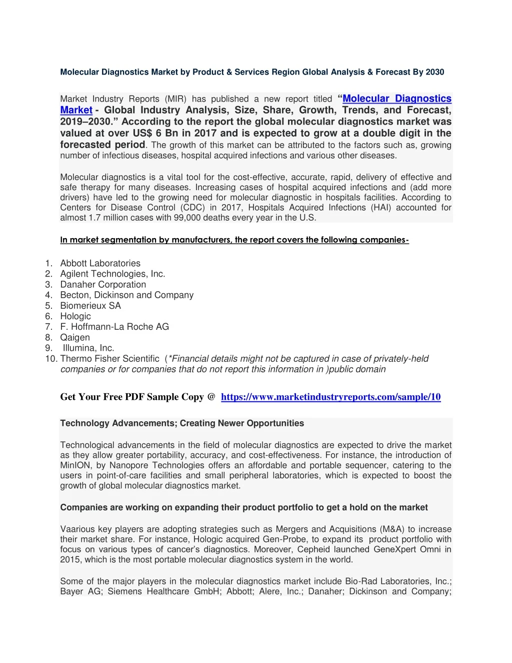 molecular diagnostics market by product services