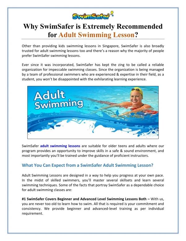 Why SwimSafer is Extremely Recommended for Adult Swimming Lesson?