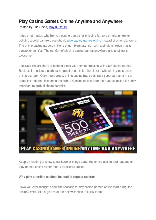 Play Casino Games Online Anytime and Anywhere