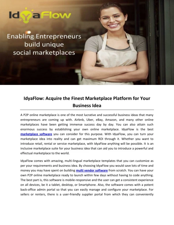 IdyaFlow: Acquire the Finest Marketplace Platform for Your Business Idea