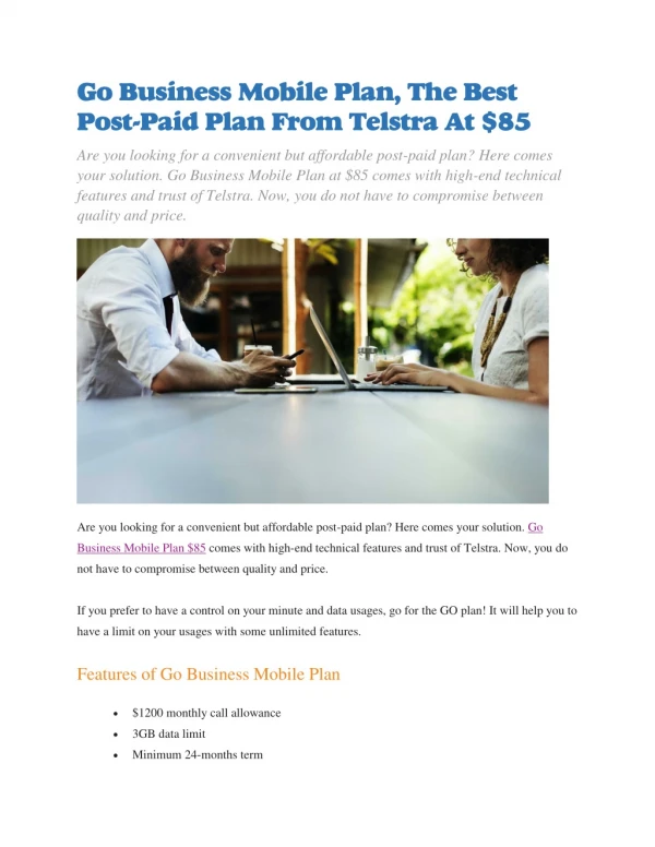Go Business Mobile Plan $85