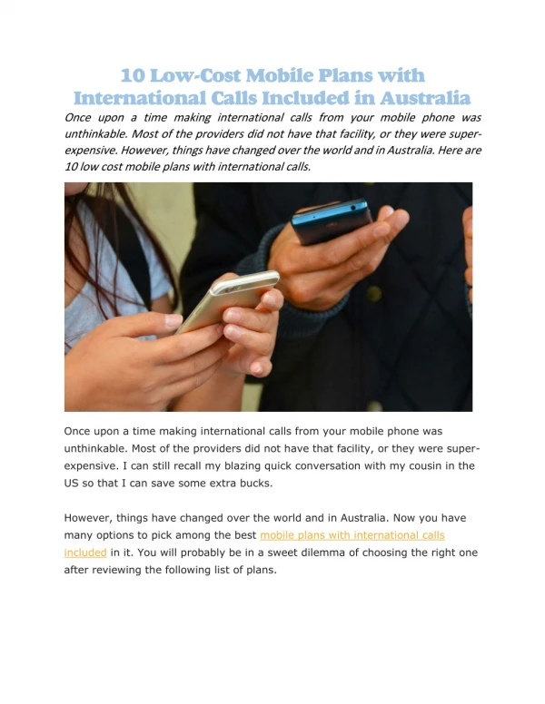 Mobile plans with international calls included