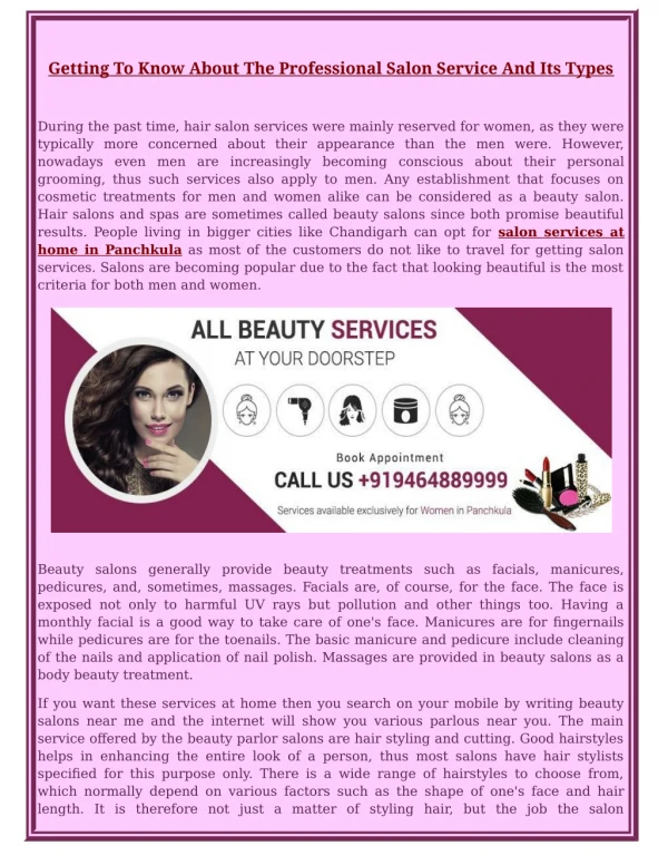 Getting To Know About The Professional Salon Service And Its Types
