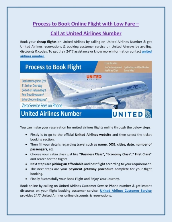 Book Online Flight Reservation at Low Fare - Call us United Airlines Number