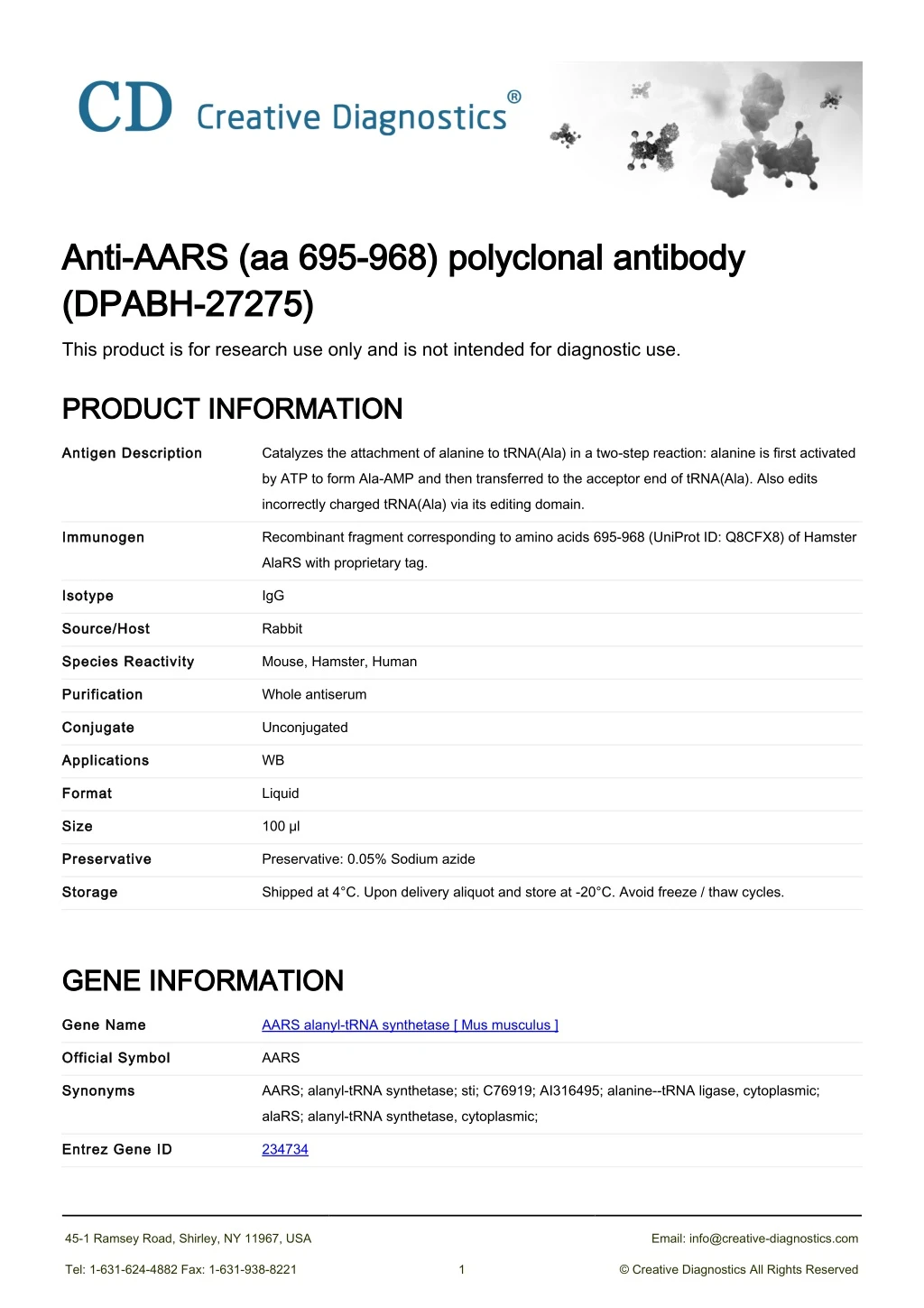 anti aars aa 695 968 polyclonal antibody anti
