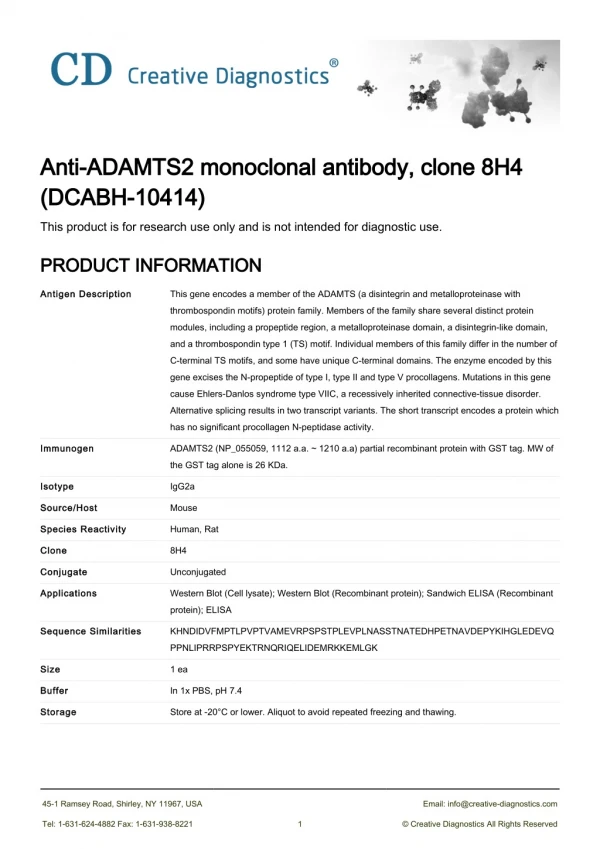 anti adamts2 monoclonal antibody clone 8h4 anti