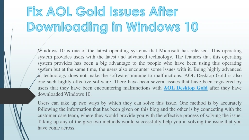 fix aol gold issues a fter downloading in windows 10
