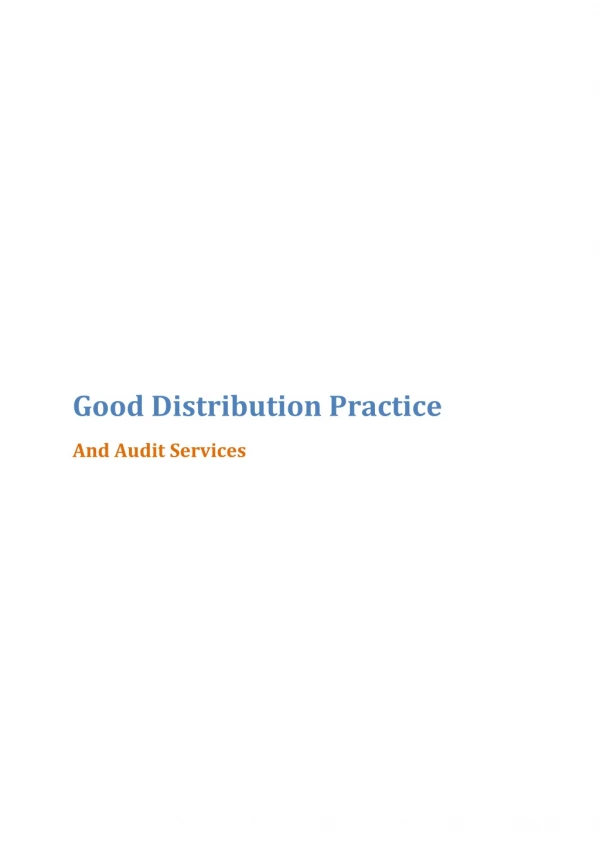 Good Distribution Practice And Audit Services