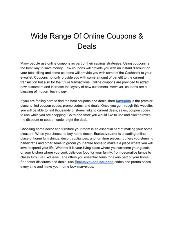 Wide Range Of Online Coupons & Deals