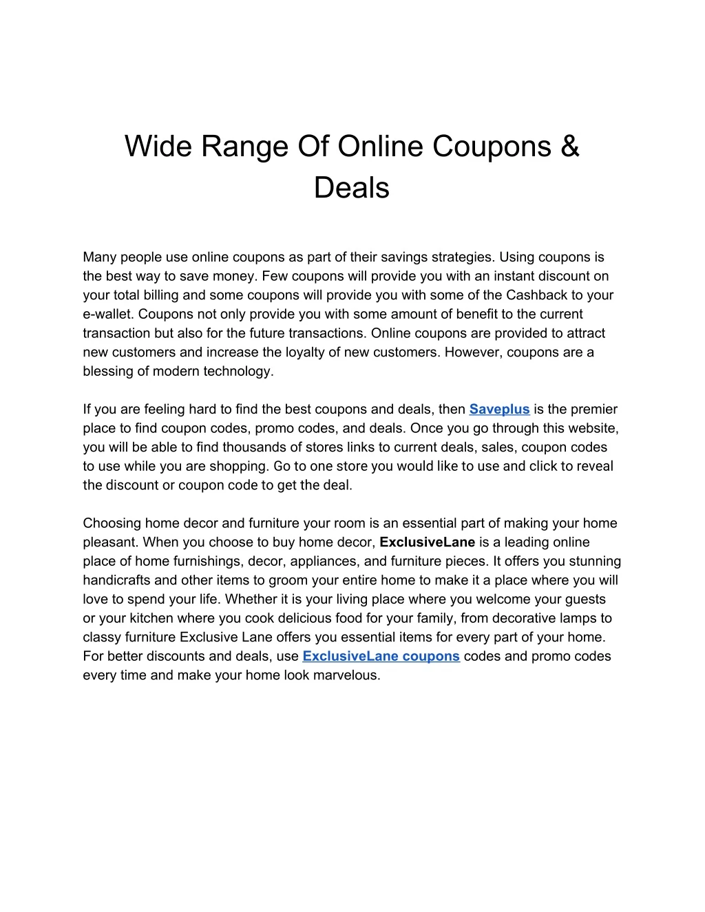 wide range of online coupons deals