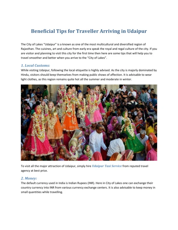 Beneficial Tips for Traveller Arriving in Udaipur