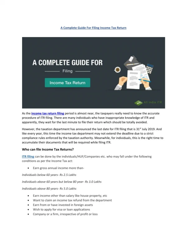a complete guide for filing income tax return