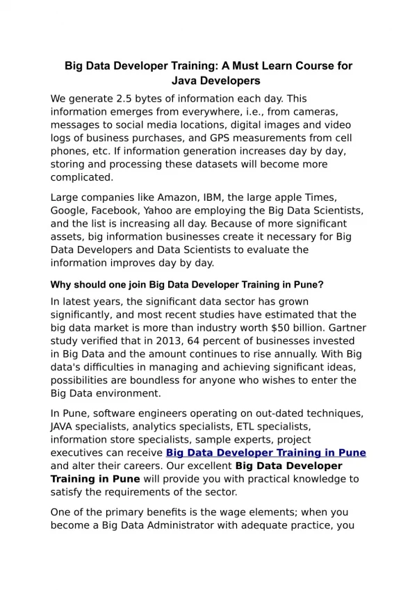 Big Data Developer Training: A Must Learn Course for Java Developers