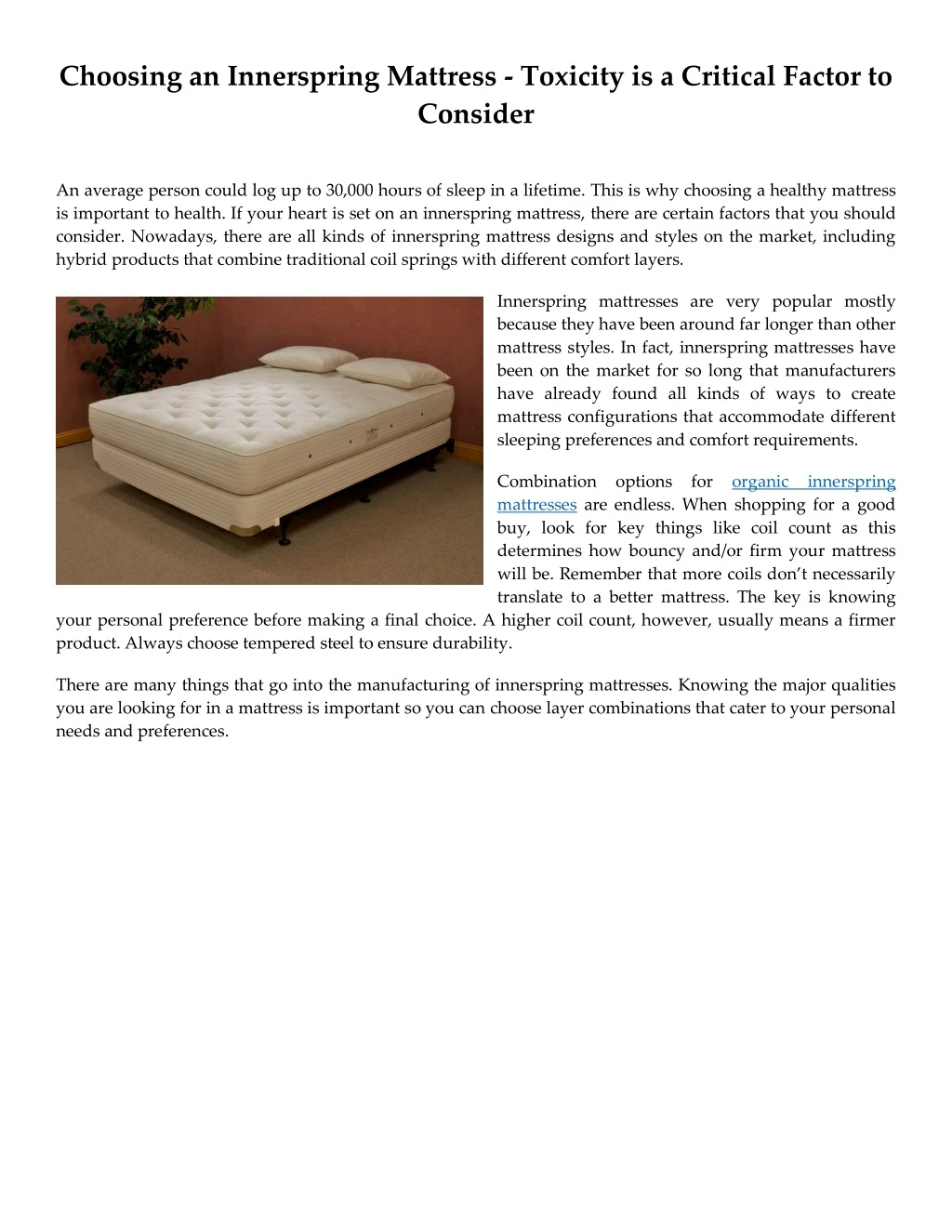 choosing an innerspring mattress toxicity