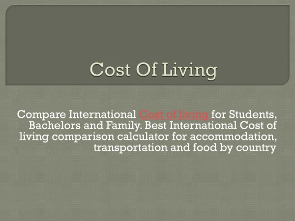 International Cost Of Living