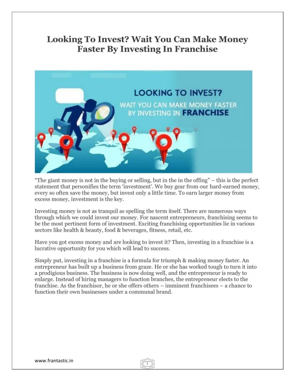 Looking To Invest? Wait You Can Make Money Faster By Investing In Franchise
