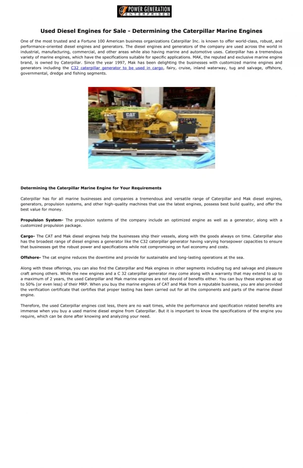 Used Diesel Engines for Sale - Determining the Caterpillar Marine Engines