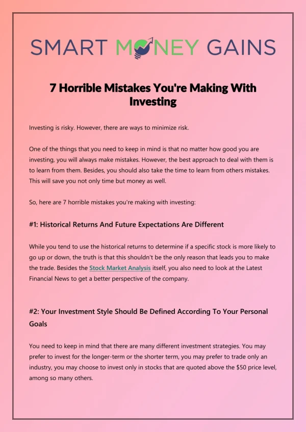 7 Horrible Mistakes You're Making With Investing