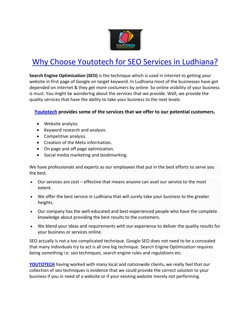 why choose youtotech for seo services in ludhiana