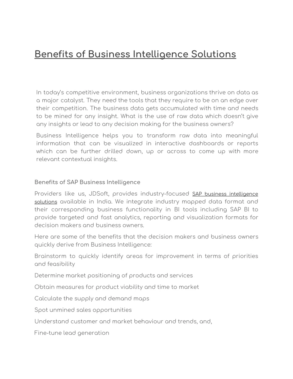 benefits of business intelligence solutions